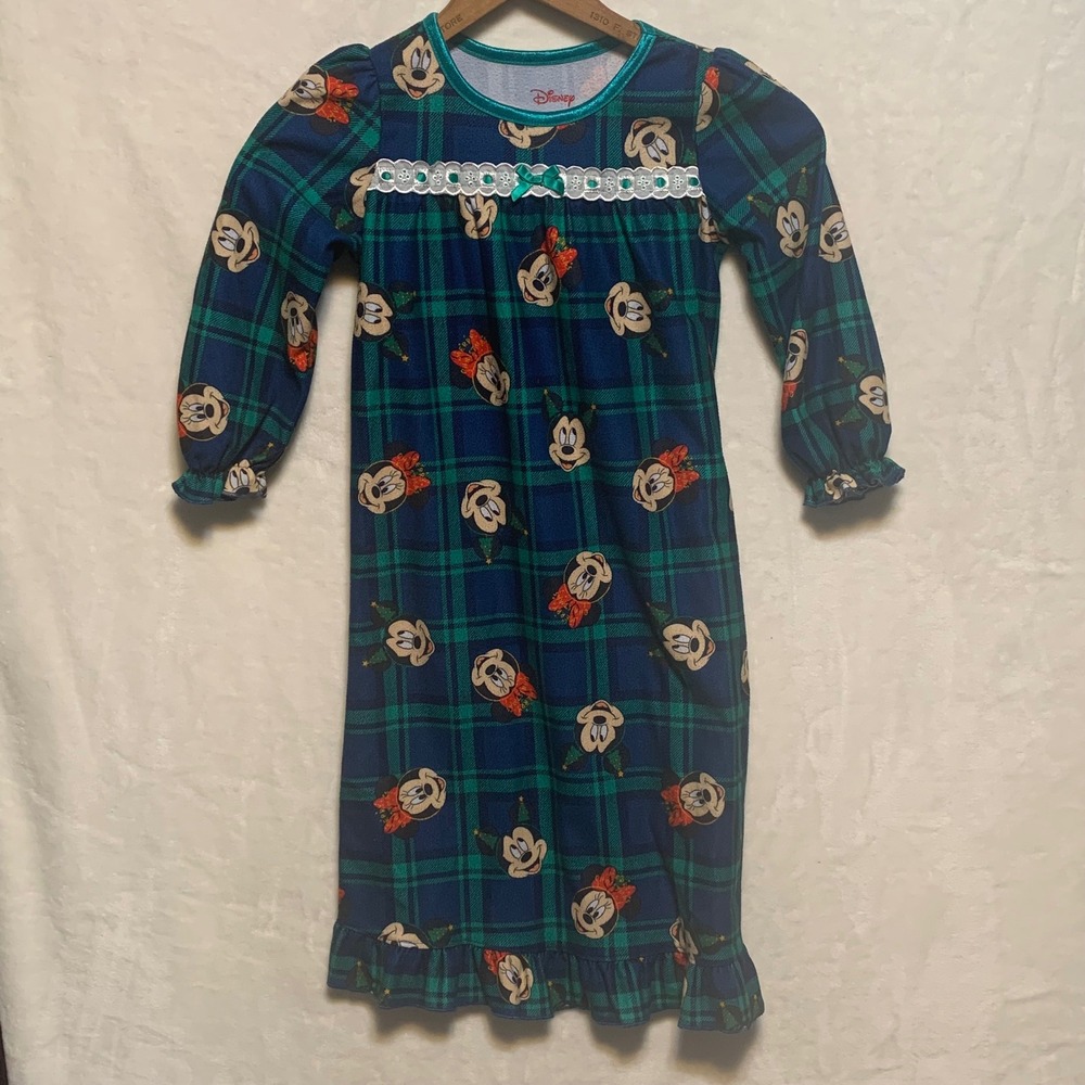 Vtg Disney Mickey Minnie Mickey Plaid Nightgown Dress PJs Sleepwear 4T Christmas - Picture 8 of 8